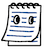 pixelated drawing of a notepad with googly eyes